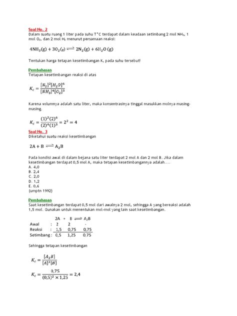 Kumpulna Contoh Soal Dan Pembahasan Kesetimbangan Kimia Pdf