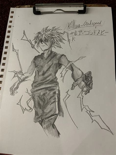 So yeah I drew Killua Godspeed! Looks really bad in photo but trust me ...