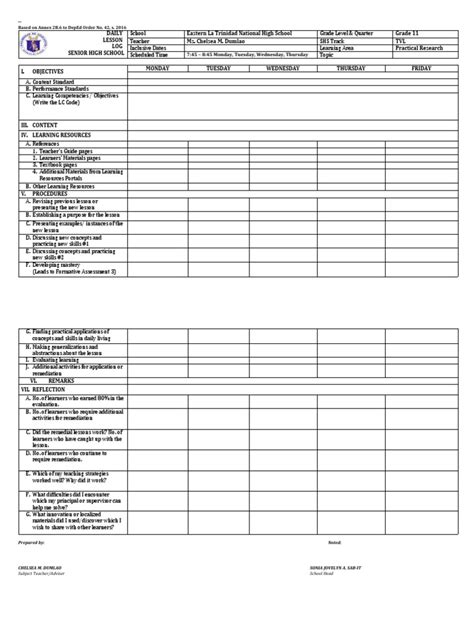 1 Shs Daily Lesson Log Dll Template By Pdf Teachers Learning