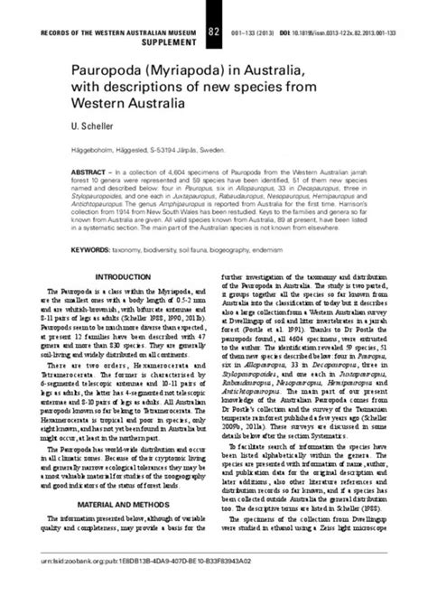 Pauropoda (Myriapoda) in Australia, with descriptions of new species from Western Australia ...