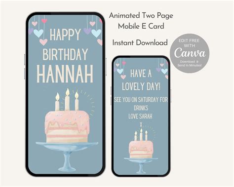 Digital E Birthday Card Download Edit And Send In Instant Download Etsy