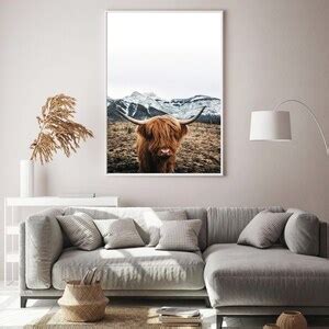 Highland Cow Print Mountain Forest Poster Fog Mist Christmas Gift