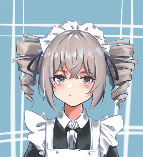 Safebooru 1girl 7201980305 Apron Bangs Black Dress Blue Background Bronya Zaychik Closed Mouth