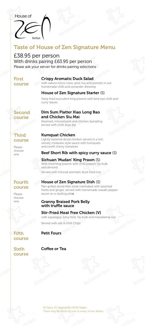 Menu At House Of Zen Restaurant Belfast 3 St Annes Square