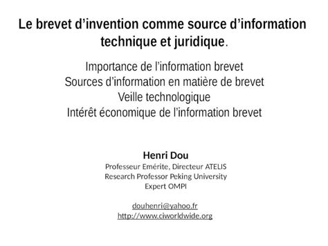 Ppt Le Brevet Dinvention Comme Source Dinformation Technique Et