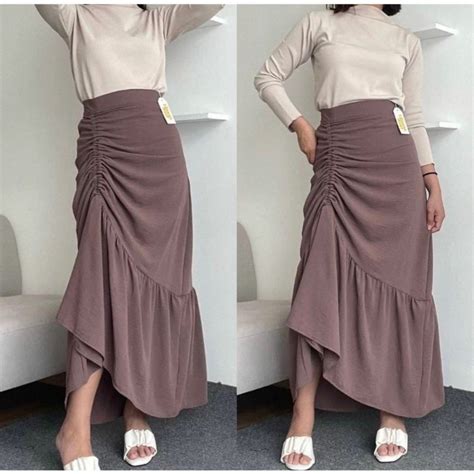 Jual Rok Rempel Serut Samping Wanita Dewasa Gaya Korean Flowy Rok Polos