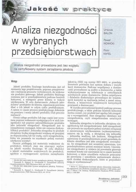 analiza niezgodnosci  wybranych przedsiebiorstwach