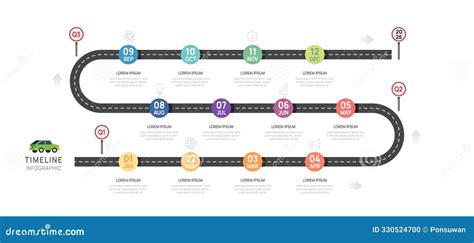 Infographic 12 Months Modern Timeline Diagram Calendar With 4 Quarter