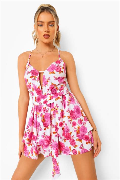 Floral Tie Detail Ruffle Layered Playsuit Boohoo Uk