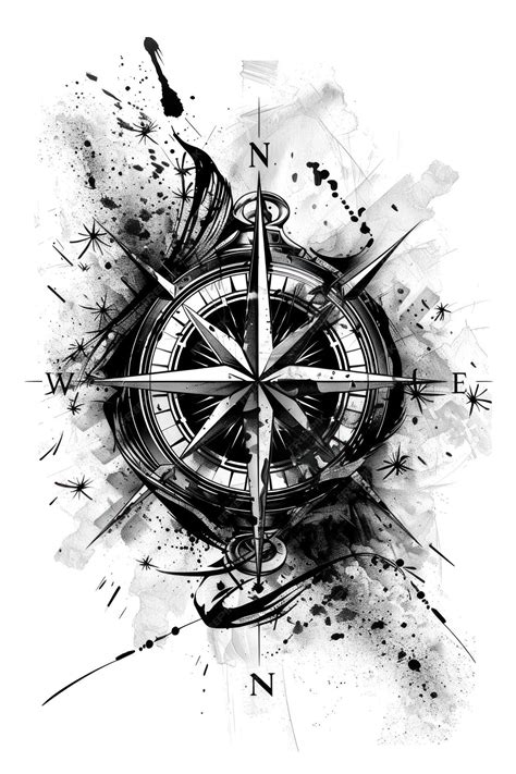 Premium Photo | Black and White Drawing of a Compass