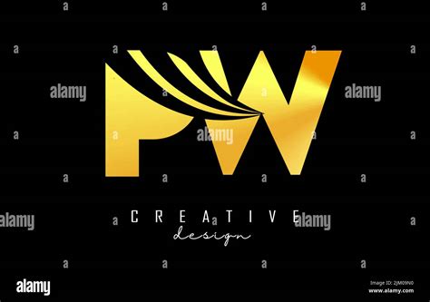 Creative Golden Letter Pw P W Logo With Leading Lines And Road Concept