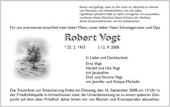 Traueranzeigen Von Robert Vogt Trauer HNA De