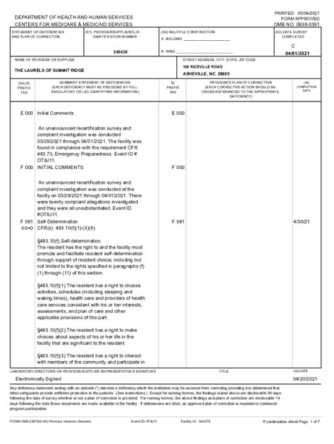 Fillable Online PDF NC DHSR MHLCS Statement Of Deficiency NC DHHS