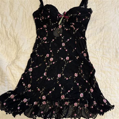 Black And Pink Floral Babydoll Top With Lace Depop