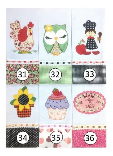 Kit Panos De Prato Bordado Patchwork Barrado Bainha