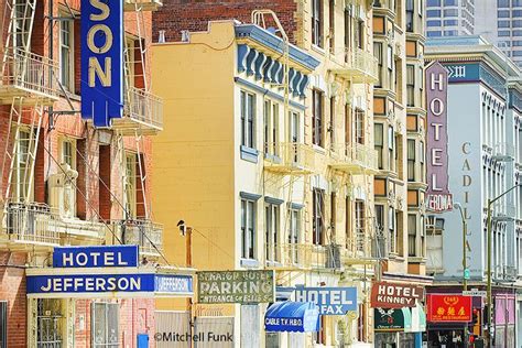 Row Of Old Hotels On Eddy Street The Tenderloin District, San Francisco By Mitchell Funk www ...