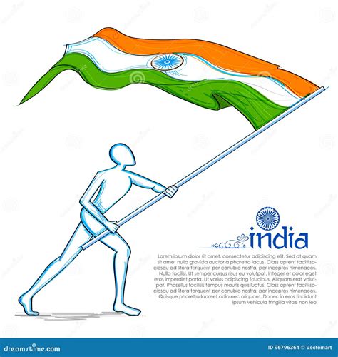 Man Hoisting Indian Flag Celebrating Independence Day of India Stock Vector - Illustration of ...