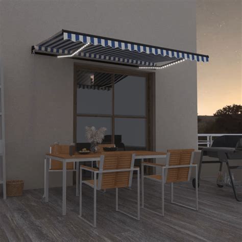 Toldo retrátil manual LED 450350 cm azul e branco Loja Sitio da