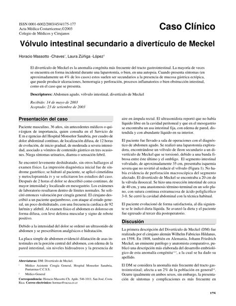 Pdf Vólvulo Intestinal Secundario A Divertículo De Meckel