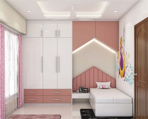 Compact Kid's Room Design For Girls With Wardrobe | Livspace