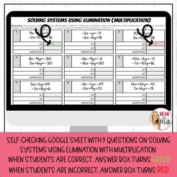 Solving Systems Using Elimination With Multiplication Digital Activity