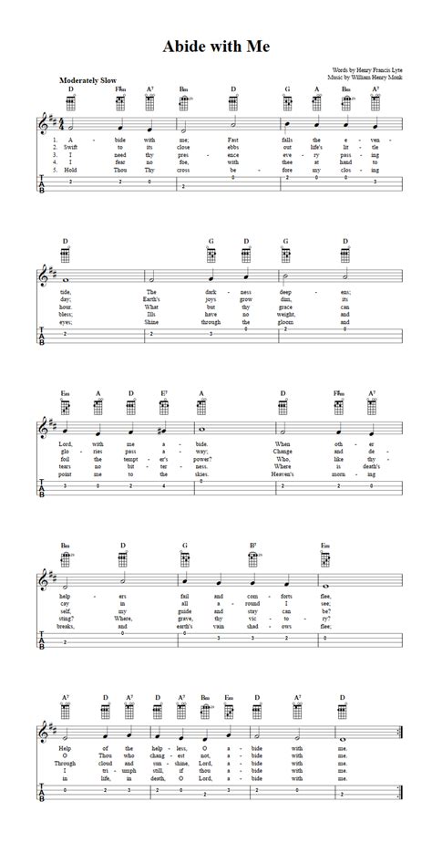 Abide with Me: Chords, Sheet Music and Tab for Ukulele with Lyrics