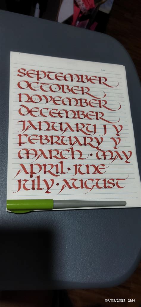 Months Of The Year Uncial Script Using Pilot Parallel Pen 38 Mm R