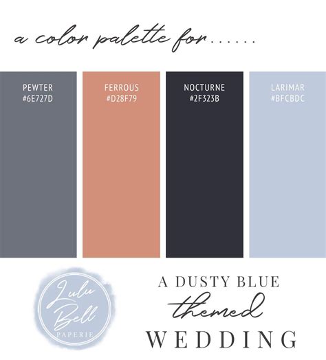 Dusty Blue Rose Gold Navy And Gray Wedding Color Palette Swatch Card