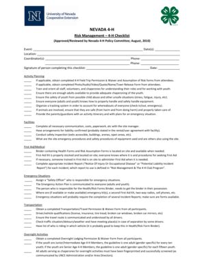 Fillable Online Unce Unr Risk Management 4 H Checklist Unce Unr Fax