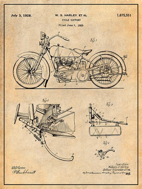 1925 Harley Davidson Motorcycle Patent Print Antique Paper Harley Art