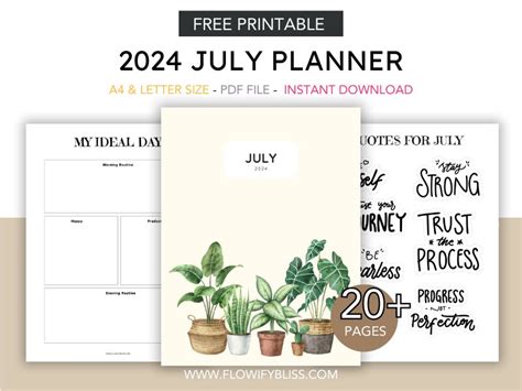 Free Printable July Planner Flowify Bliss