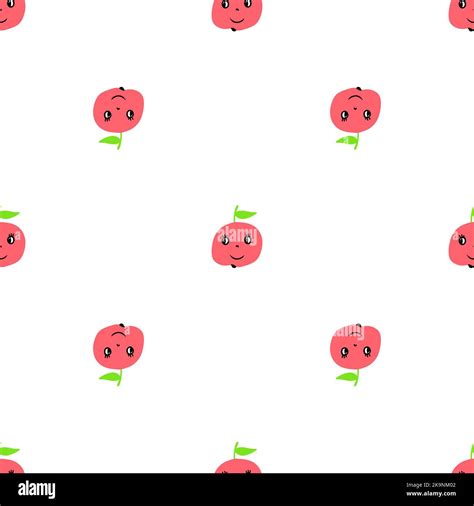 Seamless Red Apple Pattern Vector Background With Cute Fruits With