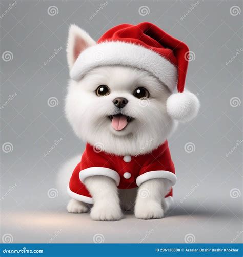 Cute Santa Dog Wearing Santa Hat White Dog Christmas Dog Isolated On