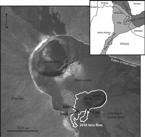 Sketch map indicating the location of Erta Ale and satellite image of ...