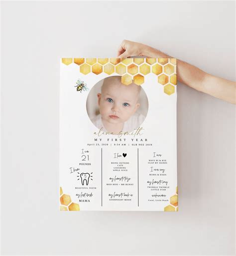 Baby Milestone Board Template Bee Birthday Milestone Board Etsy