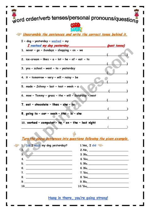 Word Order Verb Tenses Personal Pronouns Questions Esl Worksheet By