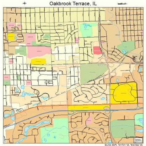 Large Street Road Map Of Oakbrook Terrace Illinois Il Printed