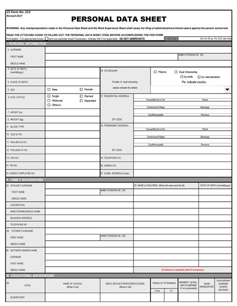 032117 Cs Form No 212 Revised Personal Data Sheet New Print Legibly