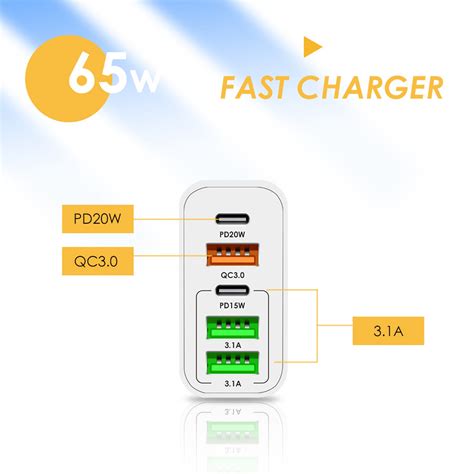 Ckdohapel 65w Portable Charger Block Super Fast Charger Fast Charging