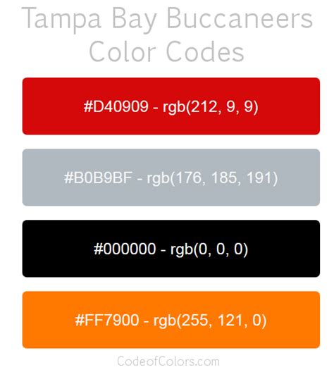 Tampa Bay Buccaneers Colors Hex And Rgb Color Codes