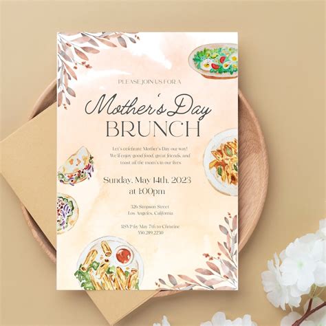 Mothers S Day Brunch Invitation Template Mothers Day Invite Pink Watercolor Invitation