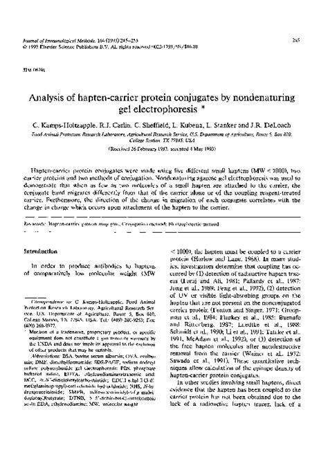 Pdf Analysis Of Hapten Carrier Protein Conjugates By Nondenaturing