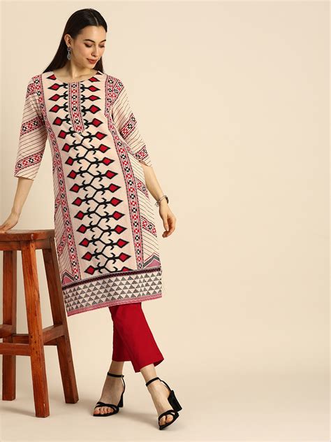 Buy Anouk Women Cream Coloured And Red Ethnic Motifs Printed Pure Cotton