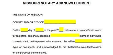 Free Missouri Notary Acknowledgment Form Pdf Word Eforms