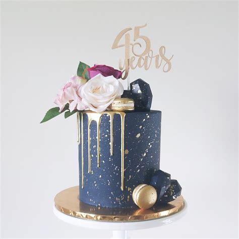 Navy And Gold Drip Cake Beautiful Birthday Cakes Cake Designs