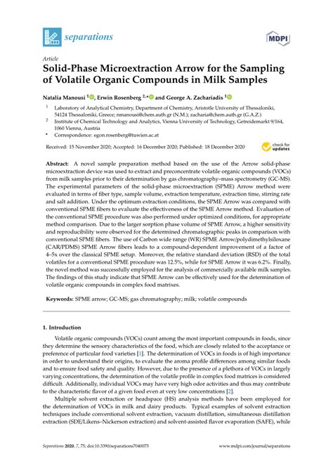 Pdf Solid Phase Microextraction Arrow For The Sampling Of Volatile