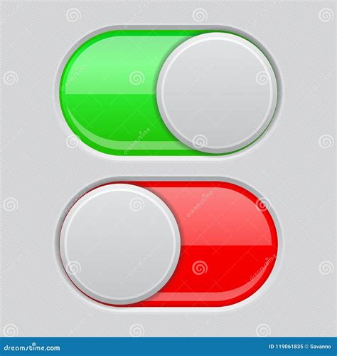 On And Off Toggle Switch Buttons Red And Green D Icons Stock Vector