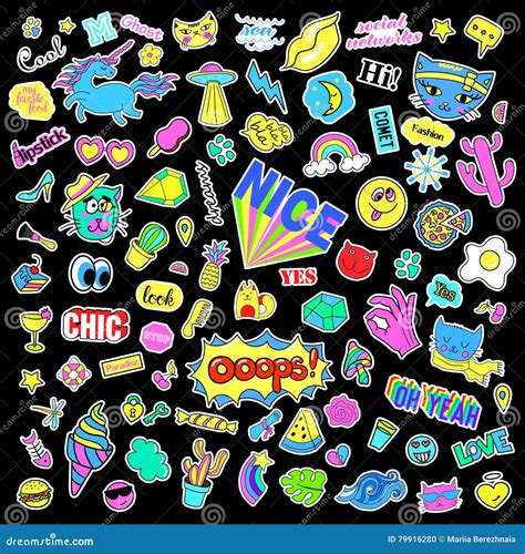 Fashion Quirky Cartoon Doodle Patch Badges With Cute Elements Isolated