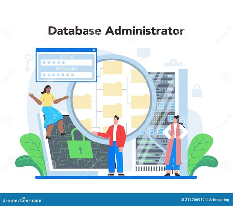 Database Administrator Concept Admin Or Manager Working Stock Vector