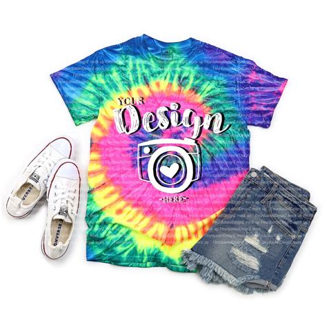 Neo Rainbow Adult Tie Dye T Shirt Colortone Mock Up Tie Dye Cd100 Neon Rainbow Unisex T Shirt